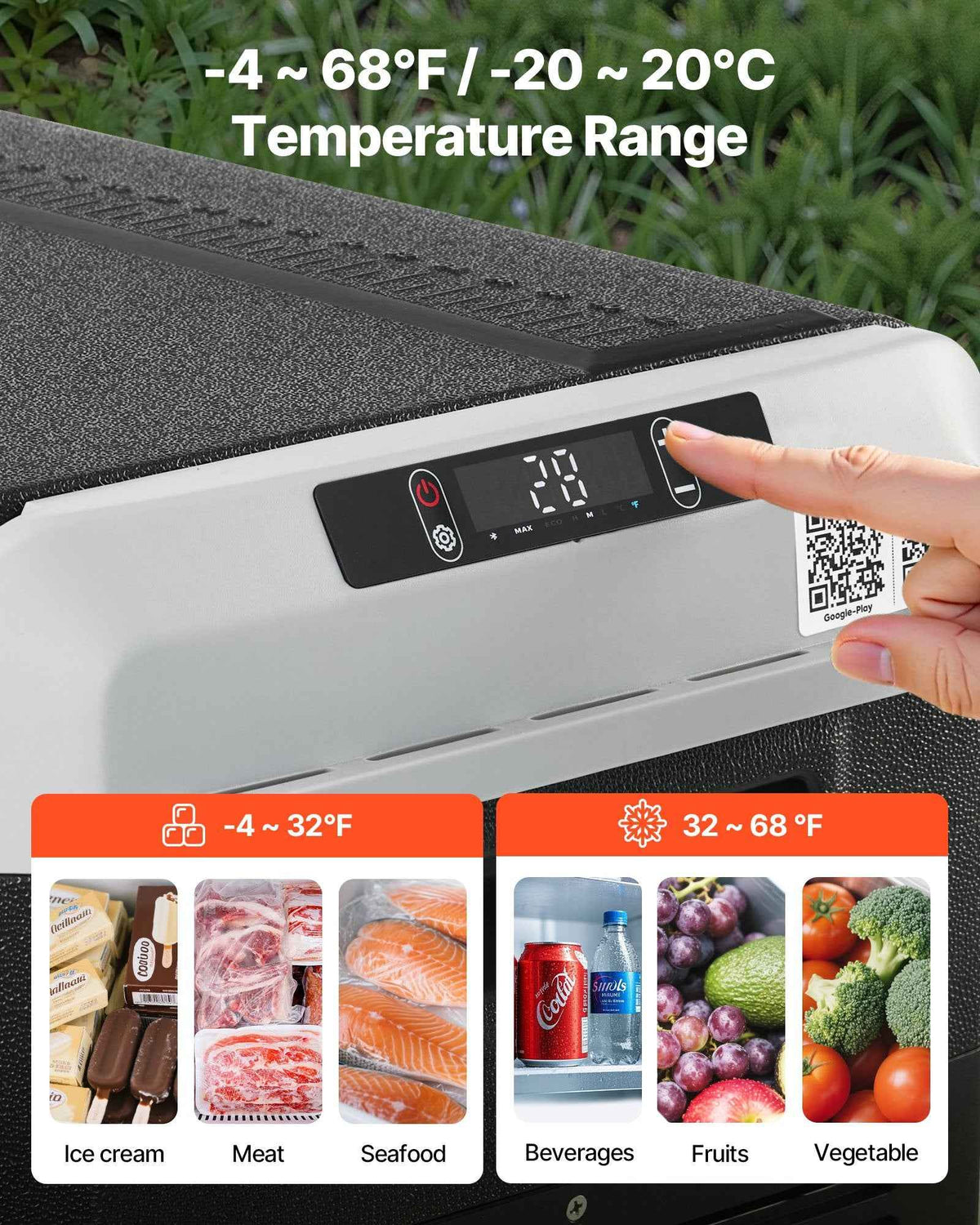 12V Portable Car Fridge Freezer 26.4QT | Fast Cooling, -4°F to 68°F