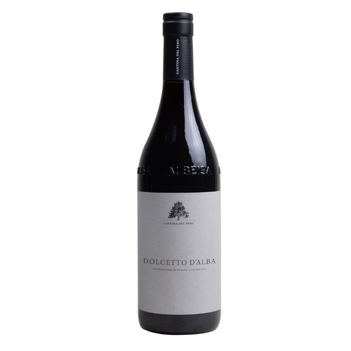 Cantina del Pino Dolcetto d'Alba 2023 wine bottle, black and white label