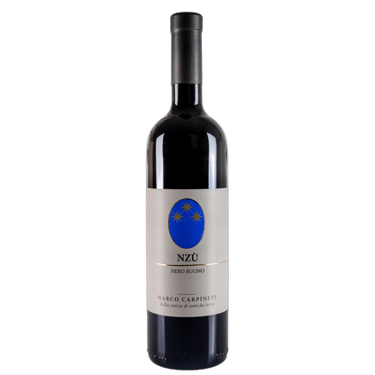 Carpineti Nzu Red 2020 wine bottle with blue Nzu label