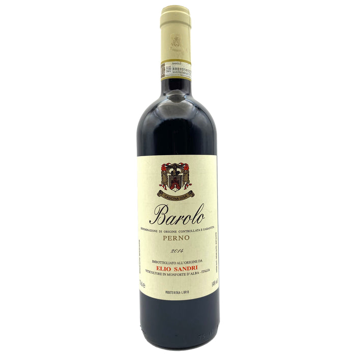 Barolo wine bottle with cream label reading Barolo and Perno