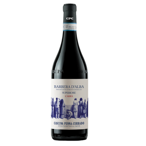 Barbera d'Alba Superiore wine bottle with blue and cream label