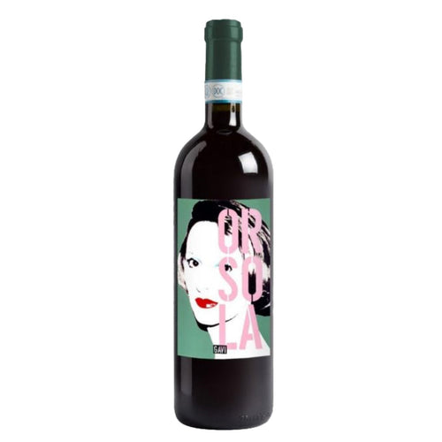 Dark wine bottle with green cap and illustrated front label