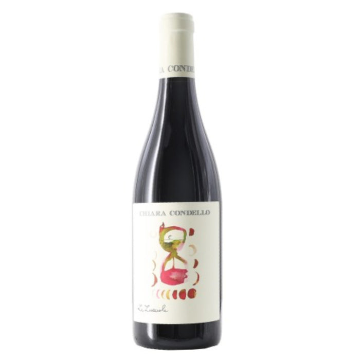 Chiara Condello Emilia Sangiovese Riserva wine bottle, dark glass with illustrated label.