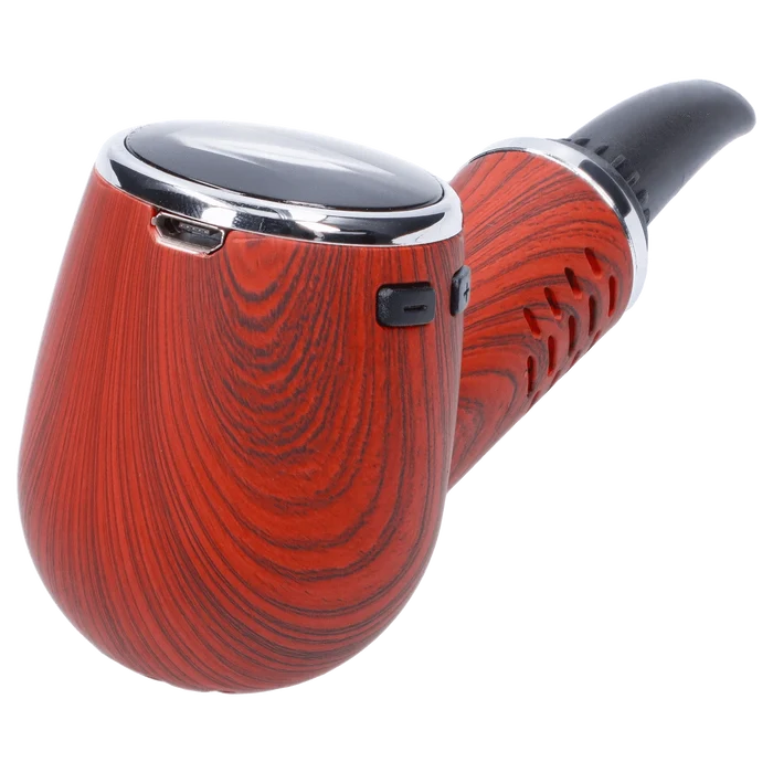 A three-quarter view of the Cipher Nautilus Dry Herb Vaporizer in a redheart wood finish, angled against a plain white background.