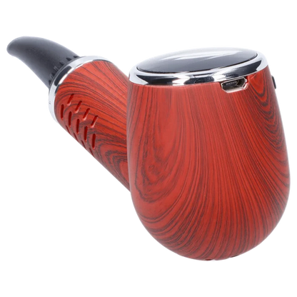 A side view of the Cipher Nautilus Dry Herb Vaporizer – Redheart Wood, showing a sleek, wood-grain finish on its curved body.