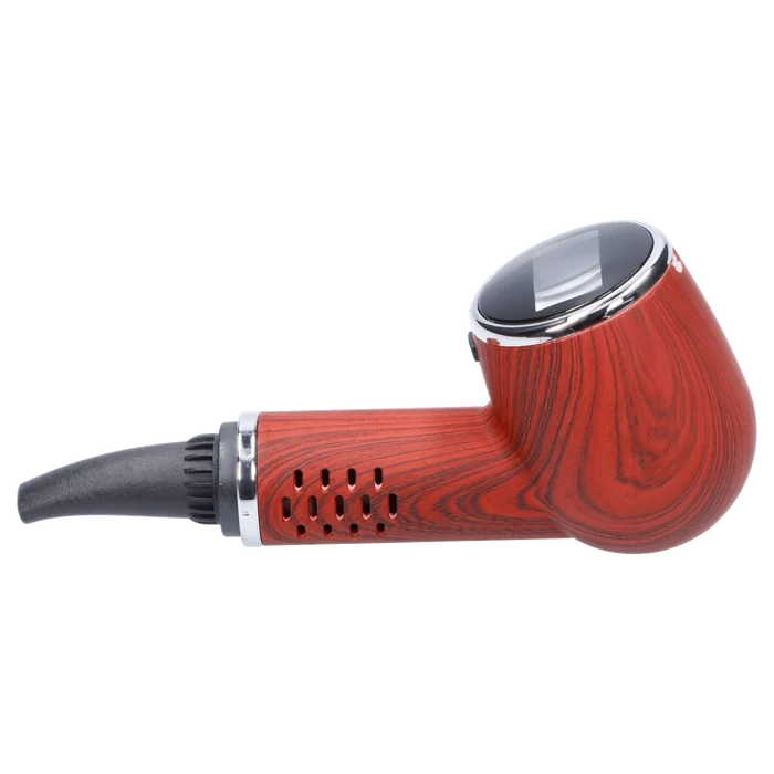 A side view of the Cipher Nautilus Dry Herb Vaporizer – Redheart Wood, showing the wooden body and sleek, modern design.