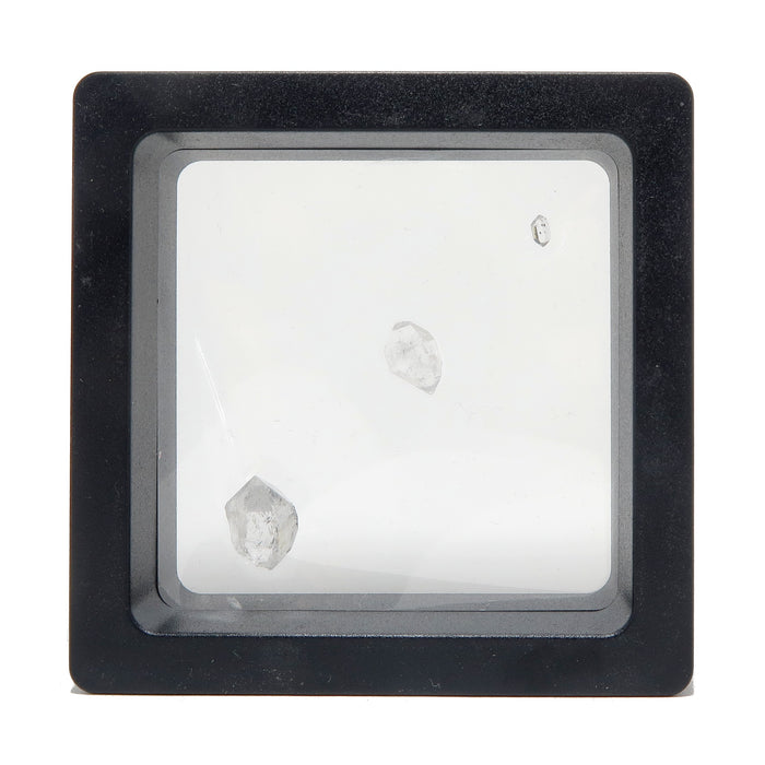 3 Double Terminated Raw Clear Quartz gemstones in zero gravity case