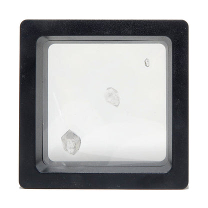 3 Double Terminated Raw Clear Quartz gemstones in zero gravity case