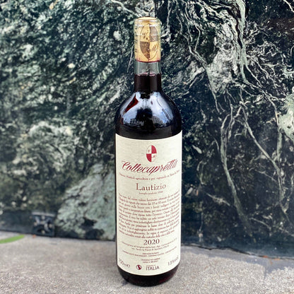 Collecapretta Lautizio red wine bottle with label showing 2020 and foil-wrapped neck