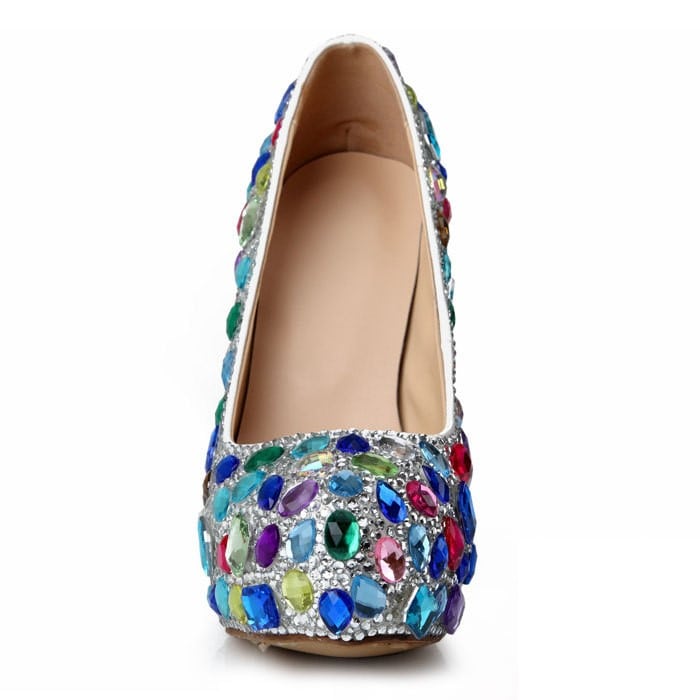 Colored Diamond Wedding Shoes Luxurious Bride Platform Heels