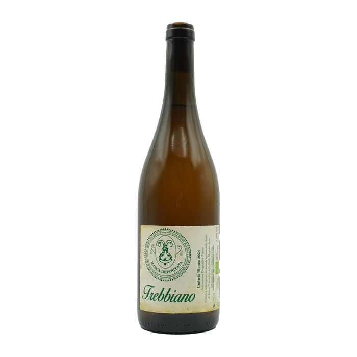 Trebbiano 2024 wine bottle with amber glass and cream label