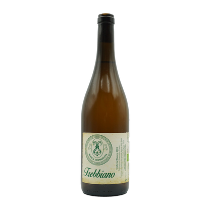 Trebbiano 2024 wine bottle with amber glass and cream label