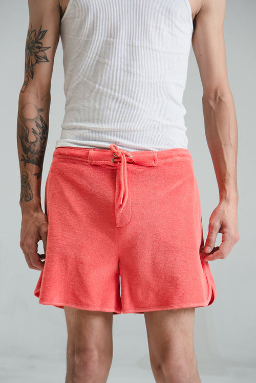 Coral Cotton Terry Drawstring Board Shorts | CMMN SWDN | DEPARTAMENTO