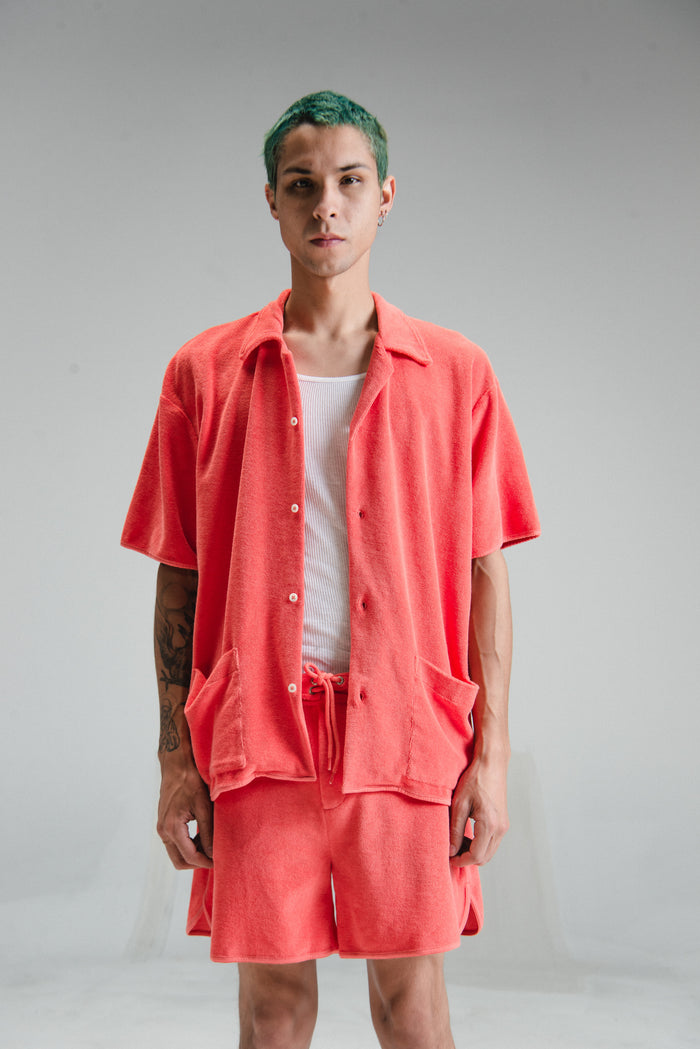 Coral Cotton Terry Drawstring Board Shorts | CMMN SWDN | DEPARTAMENTO