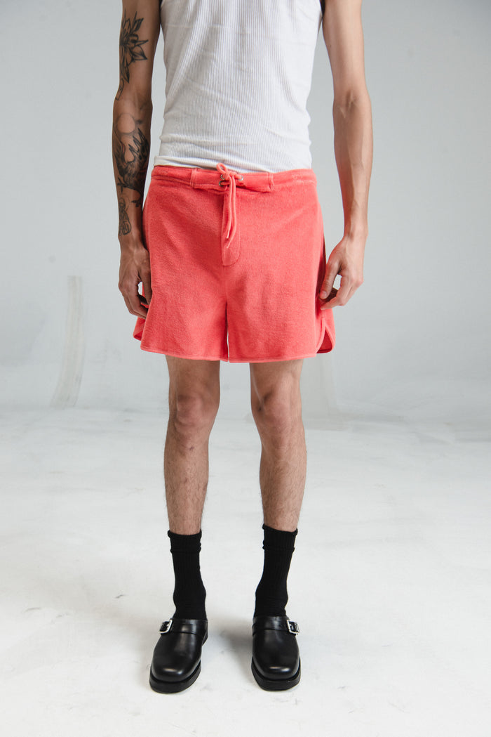 Coral Cotton Terry Drawstring Board Shorts | CMMN SWDN | DEPARTAMENTO