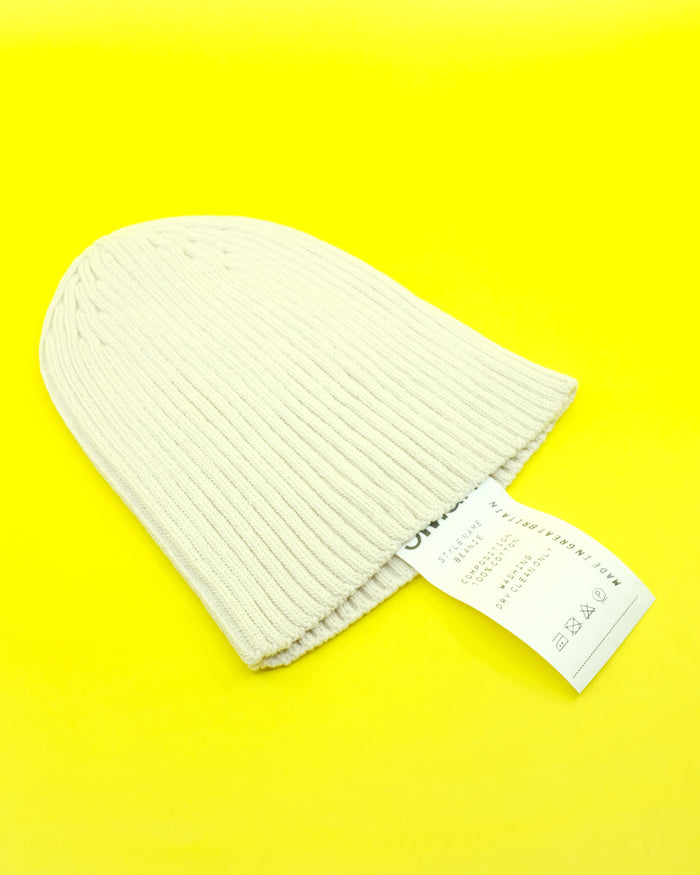 Cream Recycled Cotton Knit Ribbed Skullcap Beanie