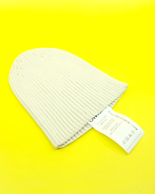 Cream Recycled Cotton Knit Ribbed Skullcap Beanie