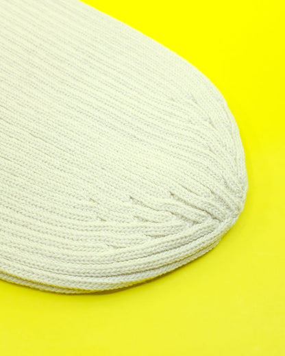 Cream Recycled Cotton Knit Ribbed Skullcap Beanie
