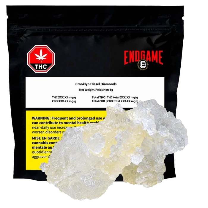 Close-up of the Crooklyn Diesel Diamonds packaging with a black background and bold white and red text.