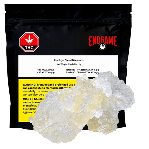 Close-up of the Crooklyn Diesel Diamonds packaging with a black background and bold white and red text.
