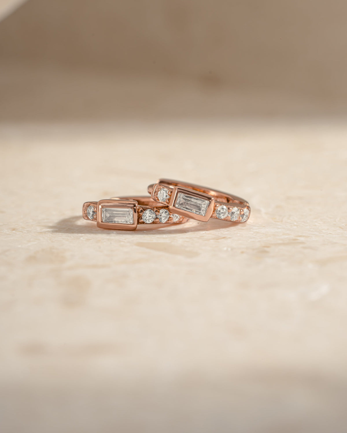CZ Baguette Huggie Earrings