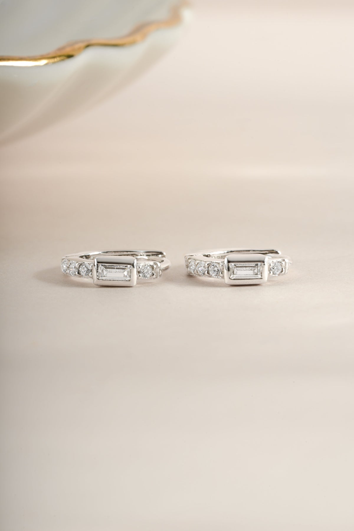 CZ Baguette Huggie Earrings