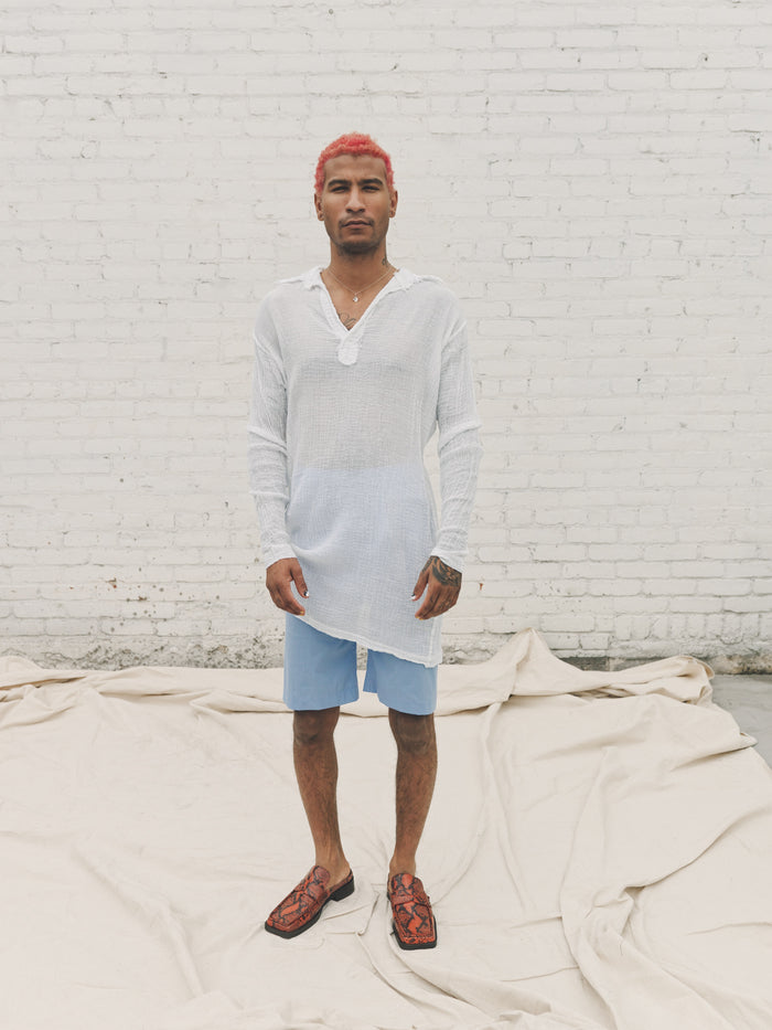 Deep Sky Pin Stripe Brief Shorts | Edward Cuming | DEPARTAMENTO