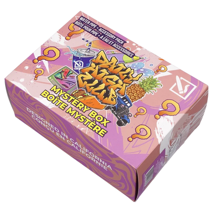 A diagonally-angled view of the DHC - Mystery Box - Hot Sauce - Coral, showing vibrant packaging with playful graphics.