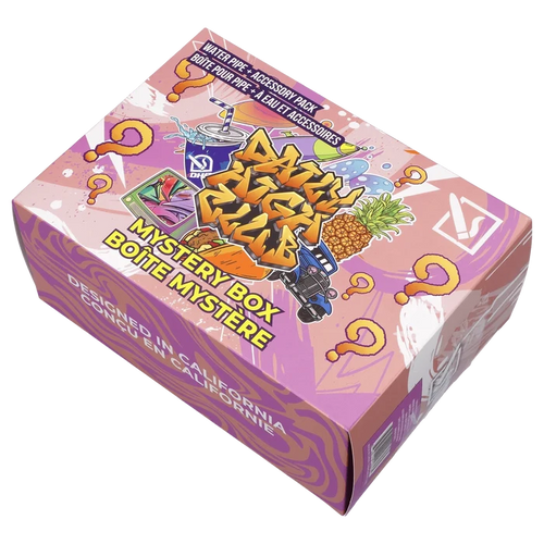 A diagonally-angled view of the DHC - Mystery Box - Hot Sauce - Coral, showing vibrant packaging with playful graphics.