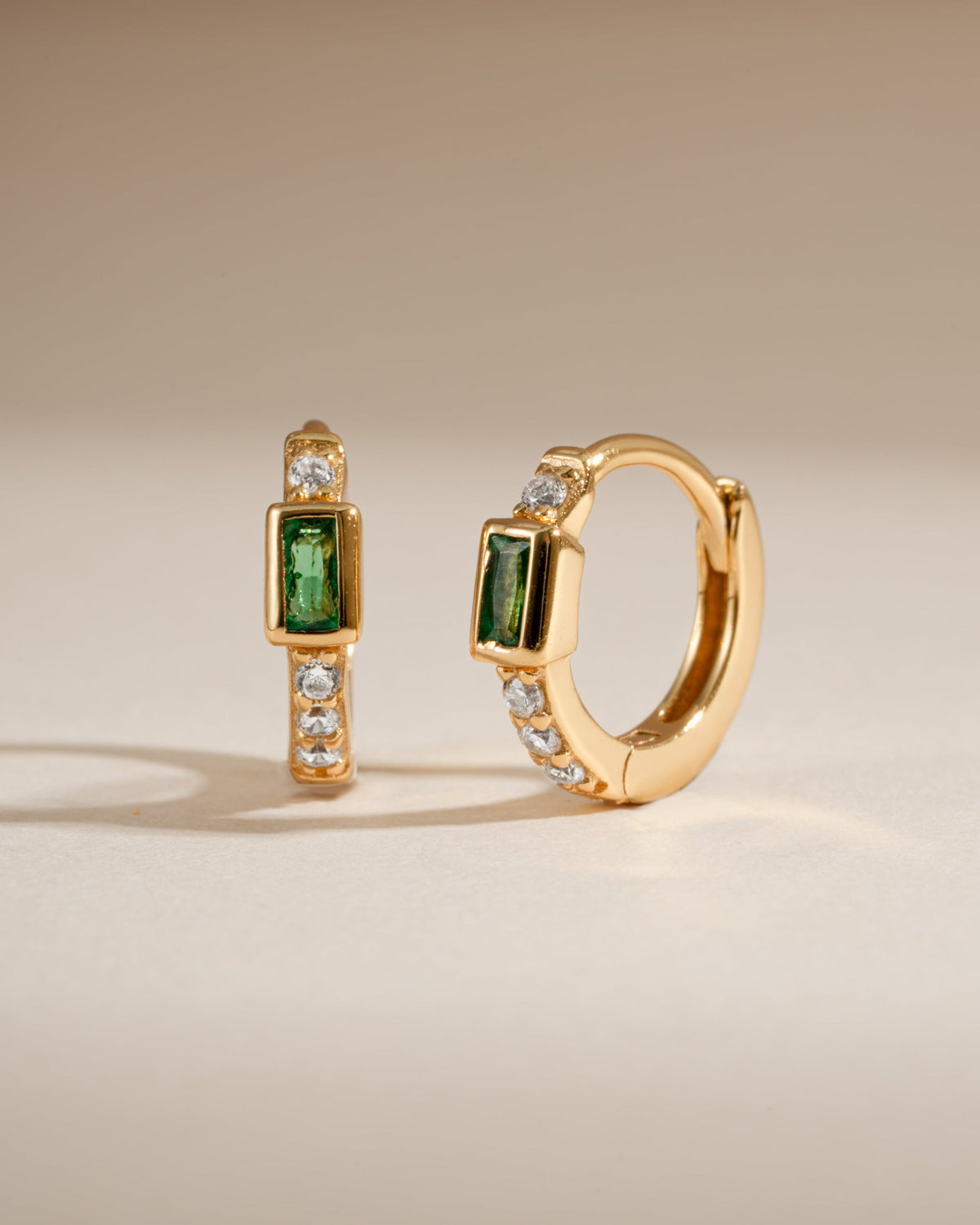 Emerald Baguette Huggie Earrings