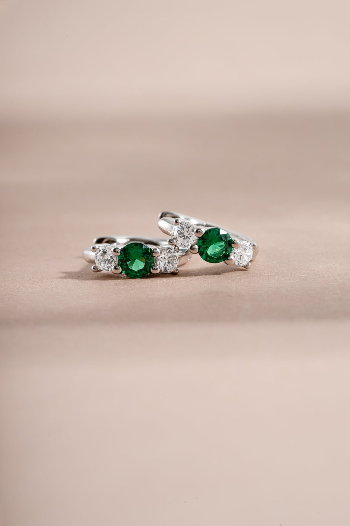 Emerald Three Stone Huggie Hoops