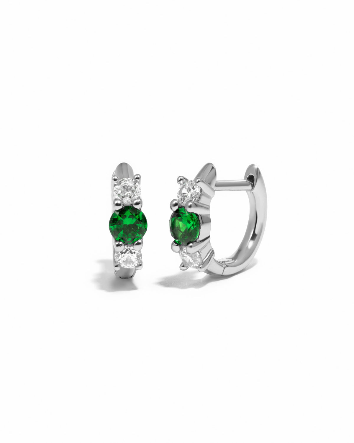 Emerald Three Stone Huggie Hoops