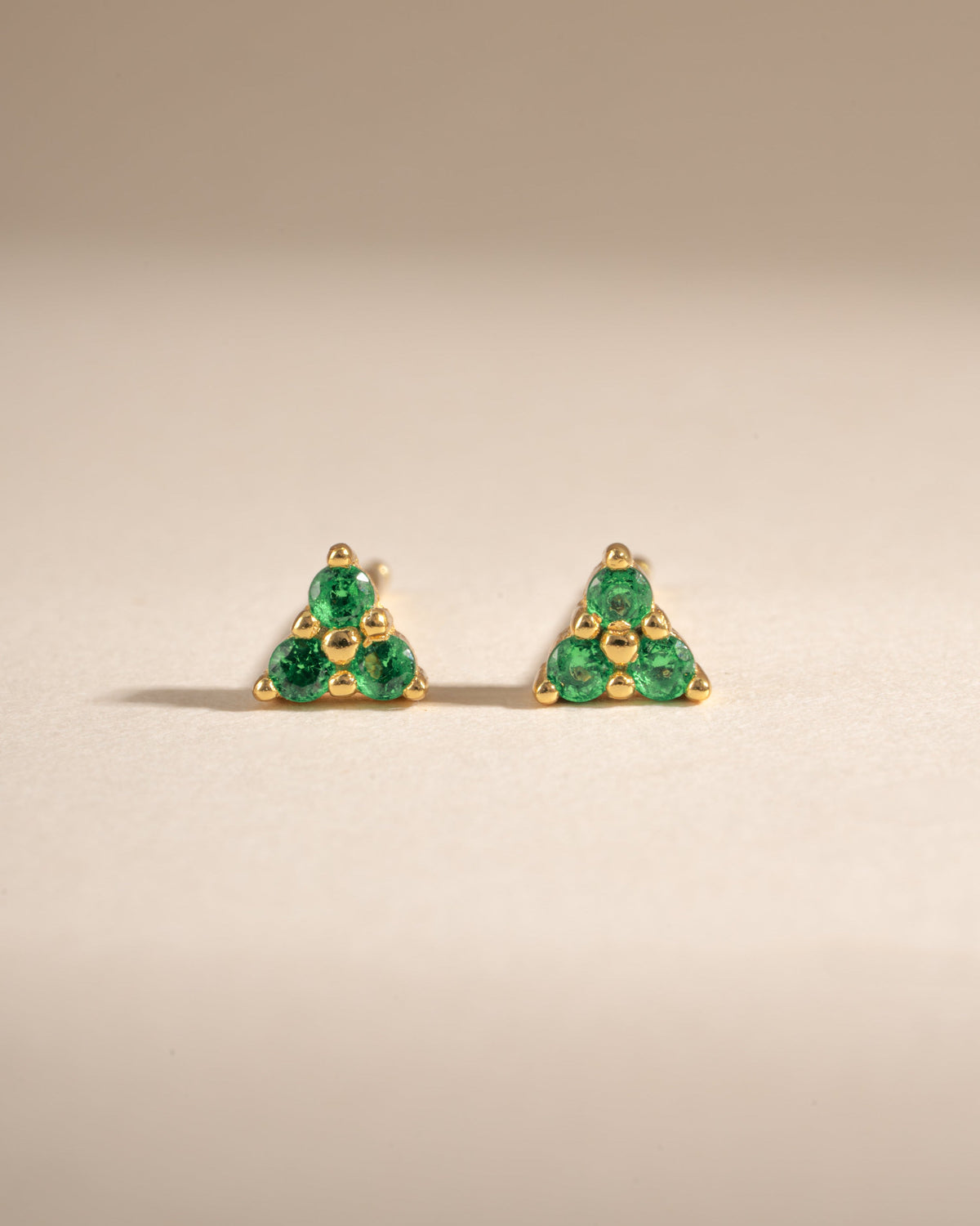 Tiny Emerald 3 Stone Studs