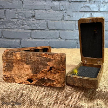 Fly Box Maple Burl Clam Shell - Handcrafted & Made in USA