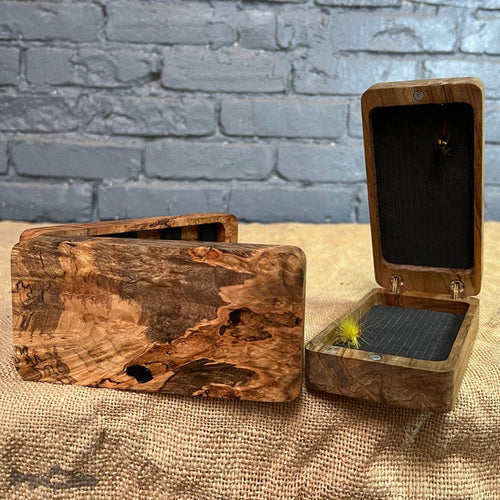 Fly Box Maple Burl Clam Shell - Handcrafted & Made in USA