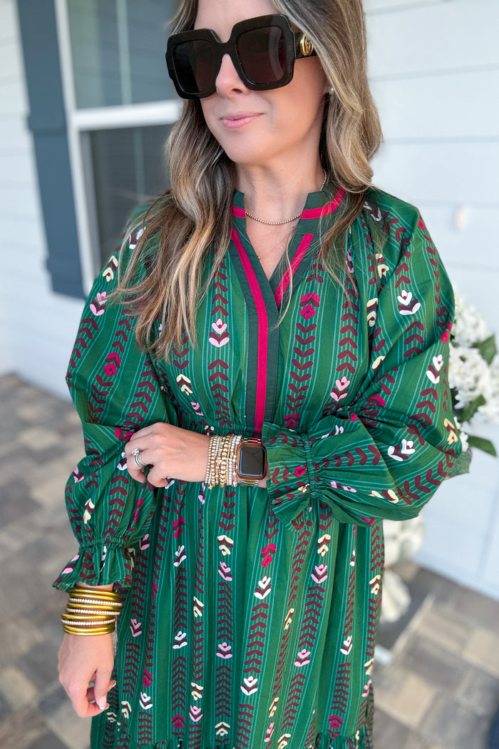 Follow Your Path Printed Midi Dress - Forrest Green - B Social Boutique