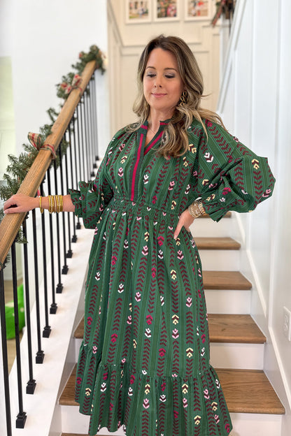 Follow Your Path Printed Midi Dress - Forrest Green - B Social Boutique