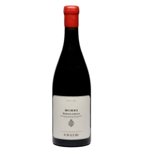 Foradori Morei Teroldego 2023 wine bottle with red cap and cream label