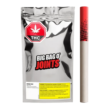 A close-up of the Franken' Fruit Tube-style Pre Rolled 70 x 0.4 g packaging against a black background, displaying bold, colorful branding.