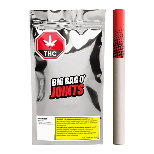 A close-up of the Franken' Fruit Tube-style Pre Rolled 70 x 0.4 g packaging against a black background, displaying bold, colorful branding.