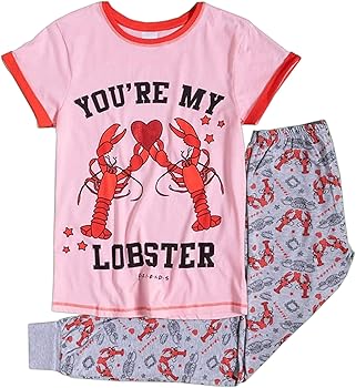 friends lobster ladies pyjama set shown with folded trousers for gift presentation