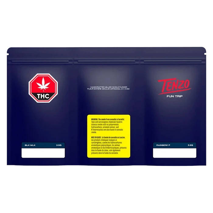 Front view of the Fun Trip product packaging, with vibrant graphic elements on a black background.