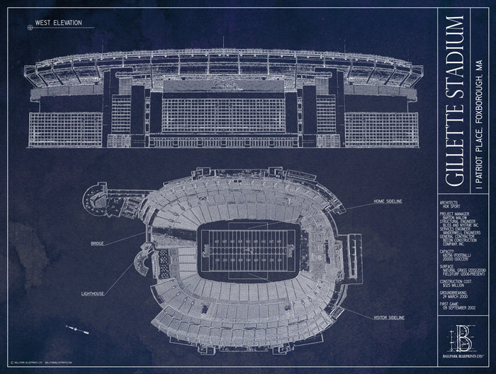 Our unframed Gillette Stadium blueprint is a unique gift for any New England Patriots fan.