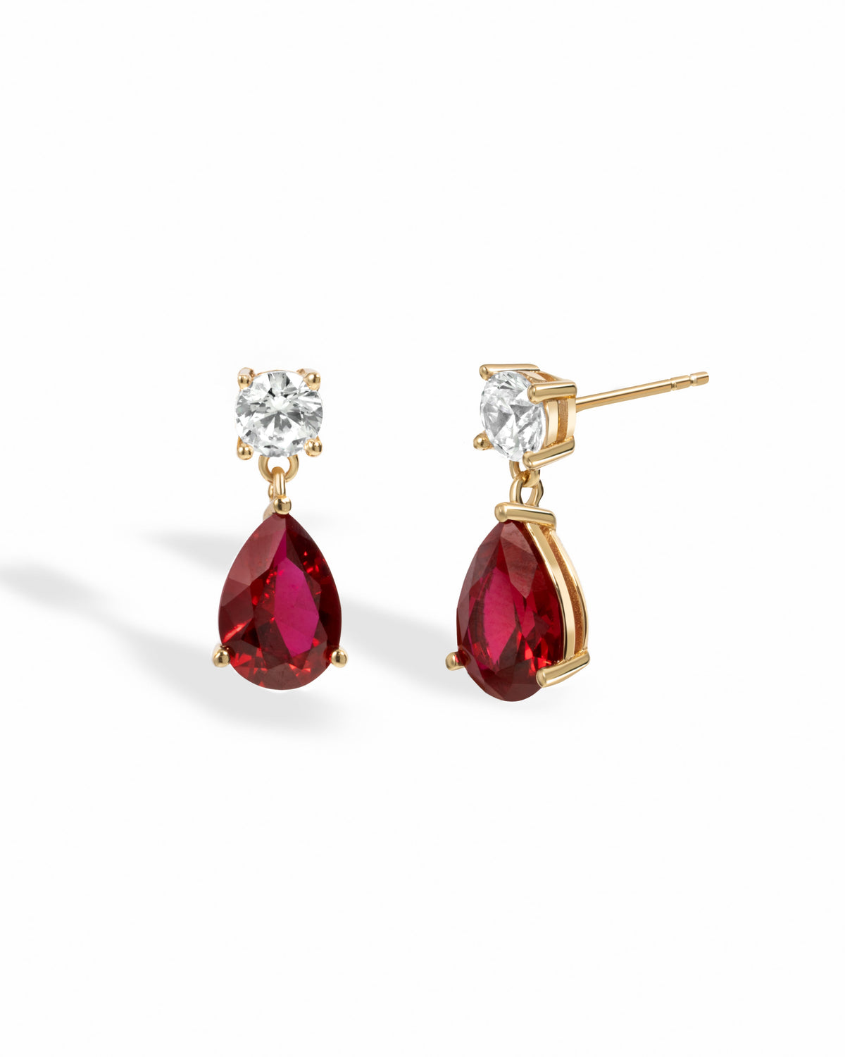 Camille Ruby Pear Drop Earrings