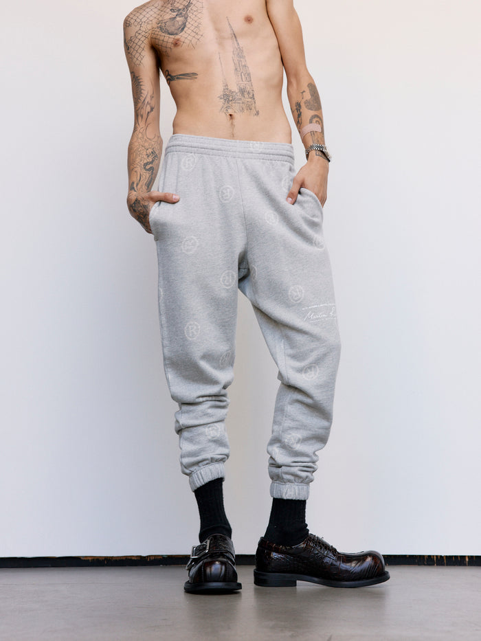 Gray All Over 'R' Jacquard Slim Leg Track Pant