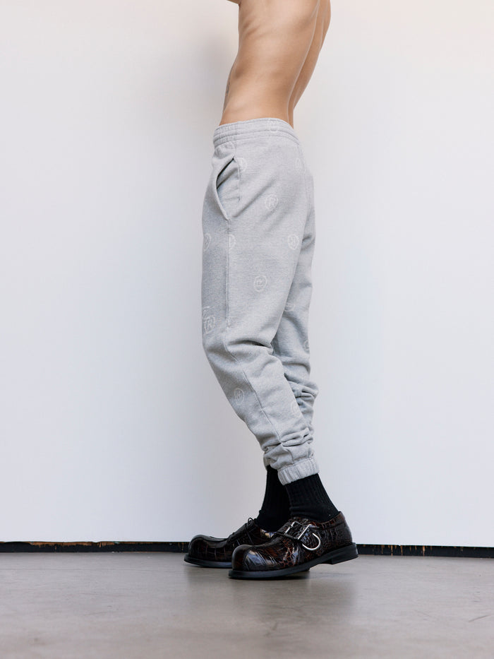 Gray All Over 'R' Jacquard Slim Leg Track Pant