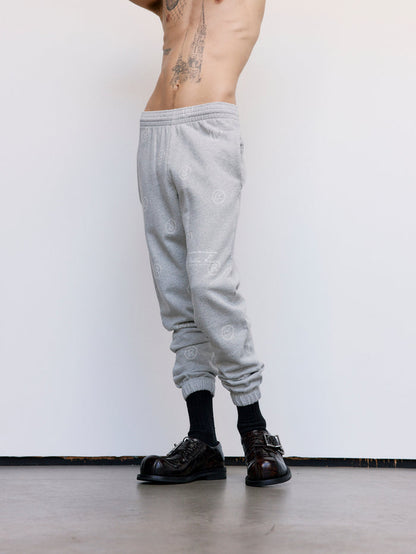 Gray All Over 'R' Jacquard Slim Leg Track Pant