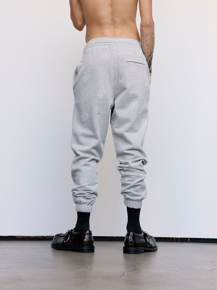Gray All Over 'R' Jacquard Slim Leg Track Pant