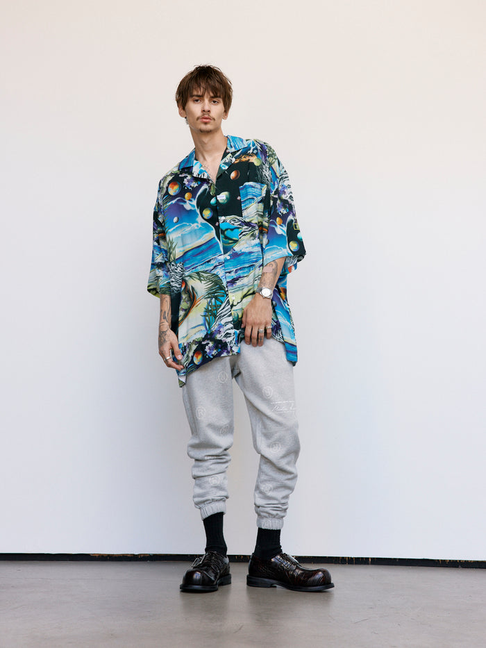 Gray All Over 'R' Jacquard Slim Leg Track Pant