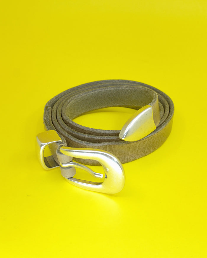 Grey Leather 2CM Belt